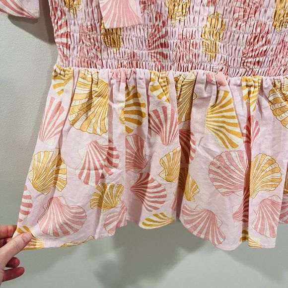 Victoria Dunn Kathleen Maeve M Taylor Top Seashell Print Tie Sleeve Linen Resort - Picture 3 of 11